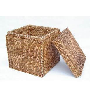 Set 4 Rattan Boxes With Cover
