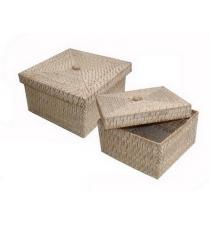 Set 3 Rattan Boxes With Top Cover