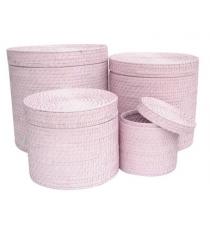 Set 4 Rattan Basket With Cover In Pink